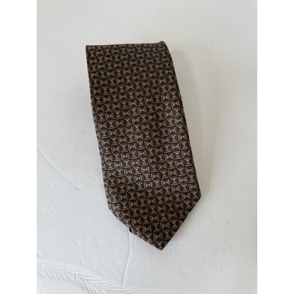 CANALI Tie Mens Brown Blue Geo Print 100% Silk Classic NWOT Made In Italy